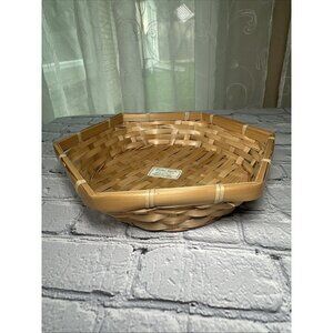 Vintage Wicker Fruit Tray Basket Octagon Shape Shallow Bamboo Basket